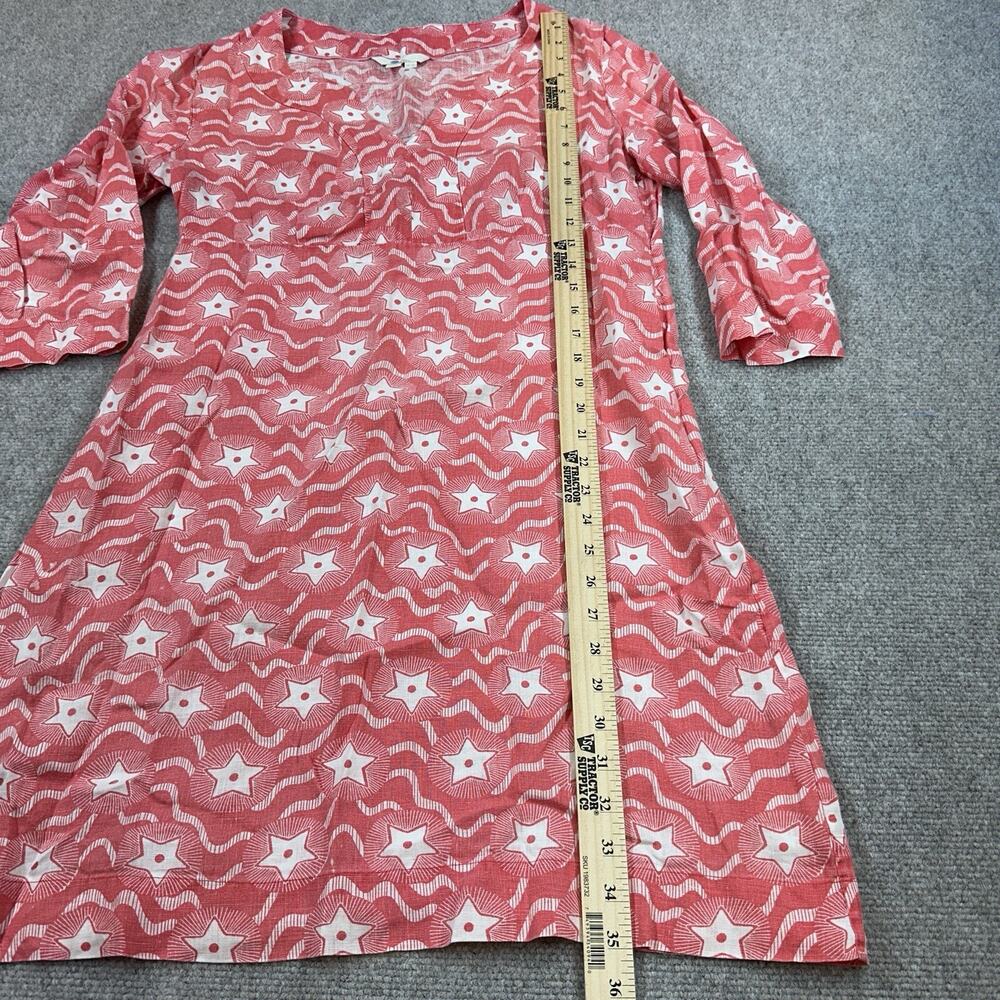 Boden Red Linen Star Mini Dress 3/4 Sleeve Notch Neck Sz 8 Petite 4th Of July - Picture 6 of 11
